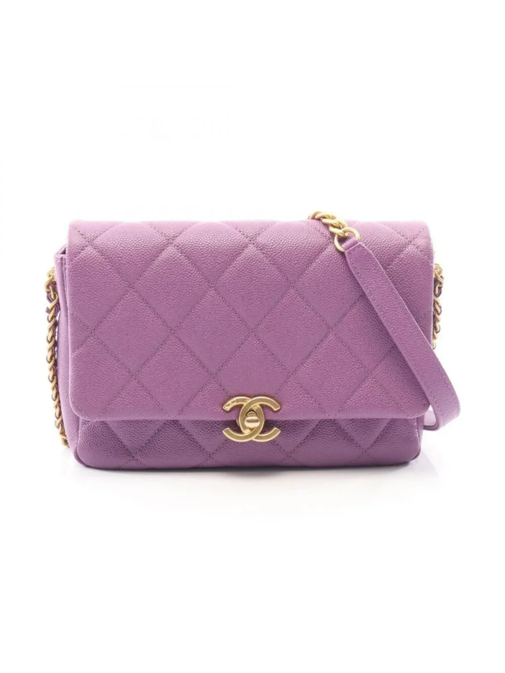 Chanel Shoulder Bag Quilted Small Flap Purple Caviar Leather Chain